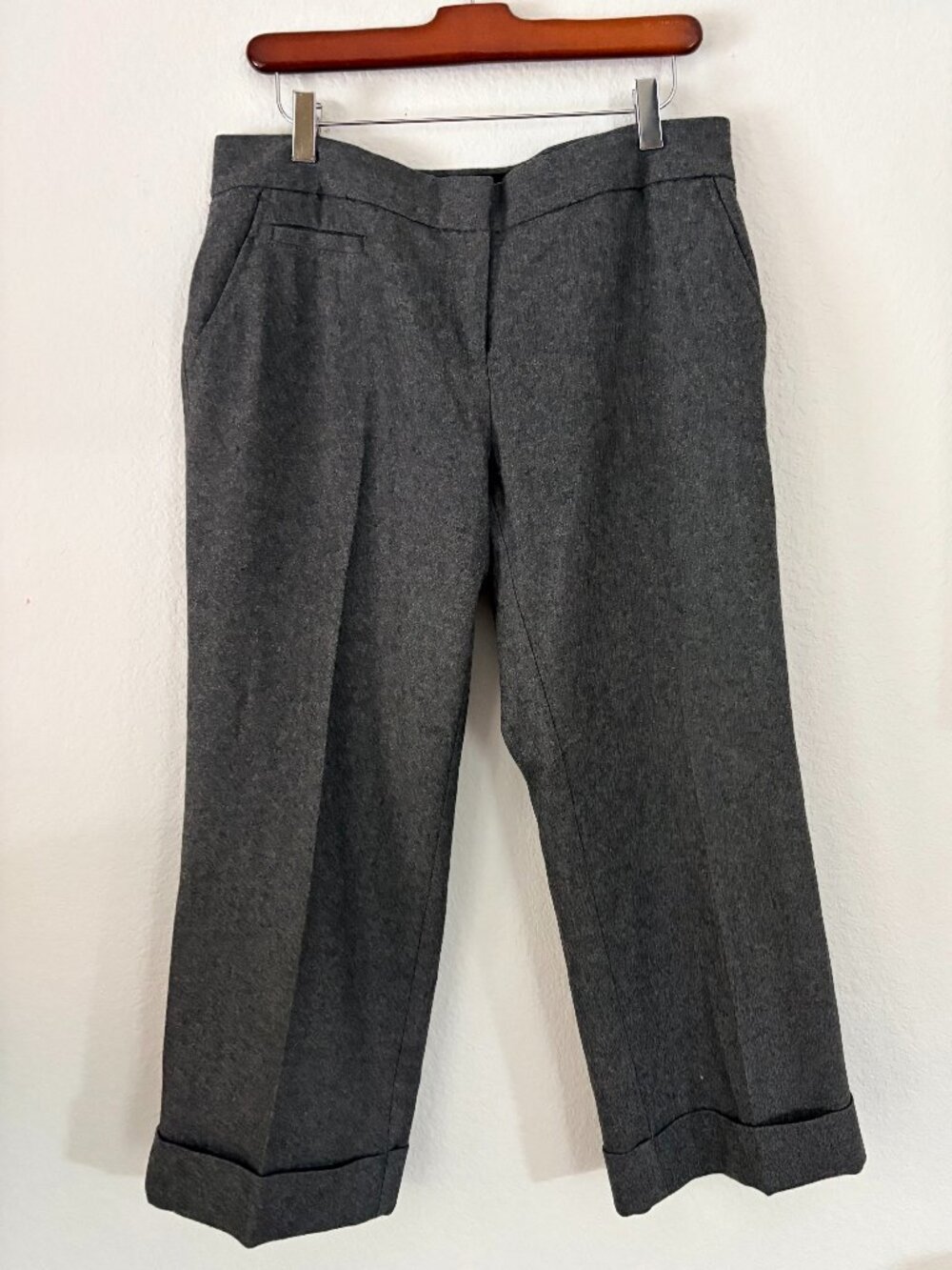 Tommy Hilfiger Gray Wool Blend Cuffed Cropped Tailored Trousers Pants Sz 10